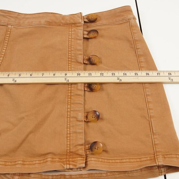 Free People We The Free Brown Button Front Stretch Denim Mini Skirt Womens Sz 4 - Picture 4 of 7